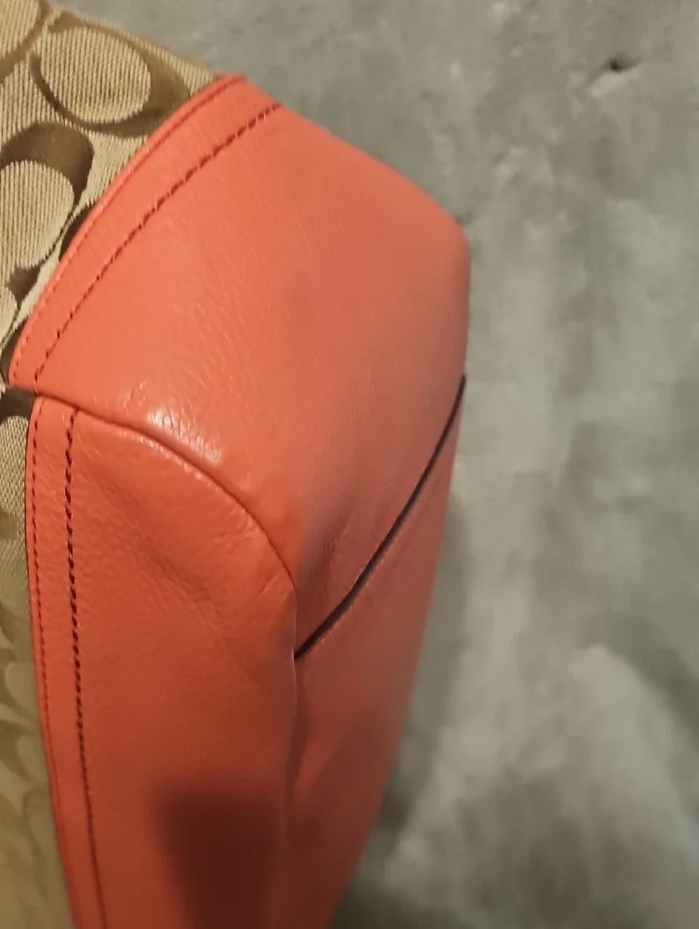 COACH Carrie Signature Canvas Tote with Coral Trim